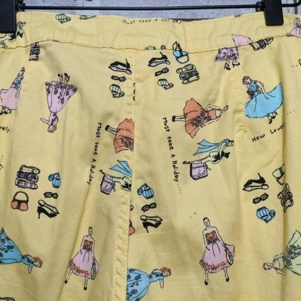 Vintage Bill Blass Capri Pants Yellow Woman Pattern Cotton Euc How Lovely Sz 8 — image 5 of 8